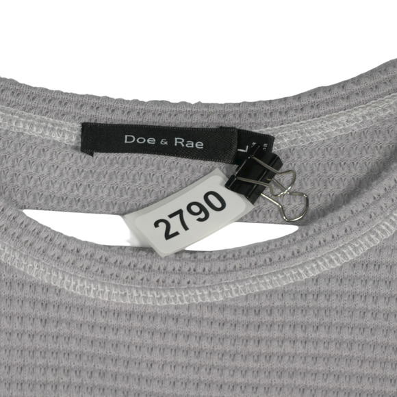 Doe & Rae Sweater Women Large Gray Pink Colorblock Waffle Knit Ruffle Cozy - Picture 8 of 8